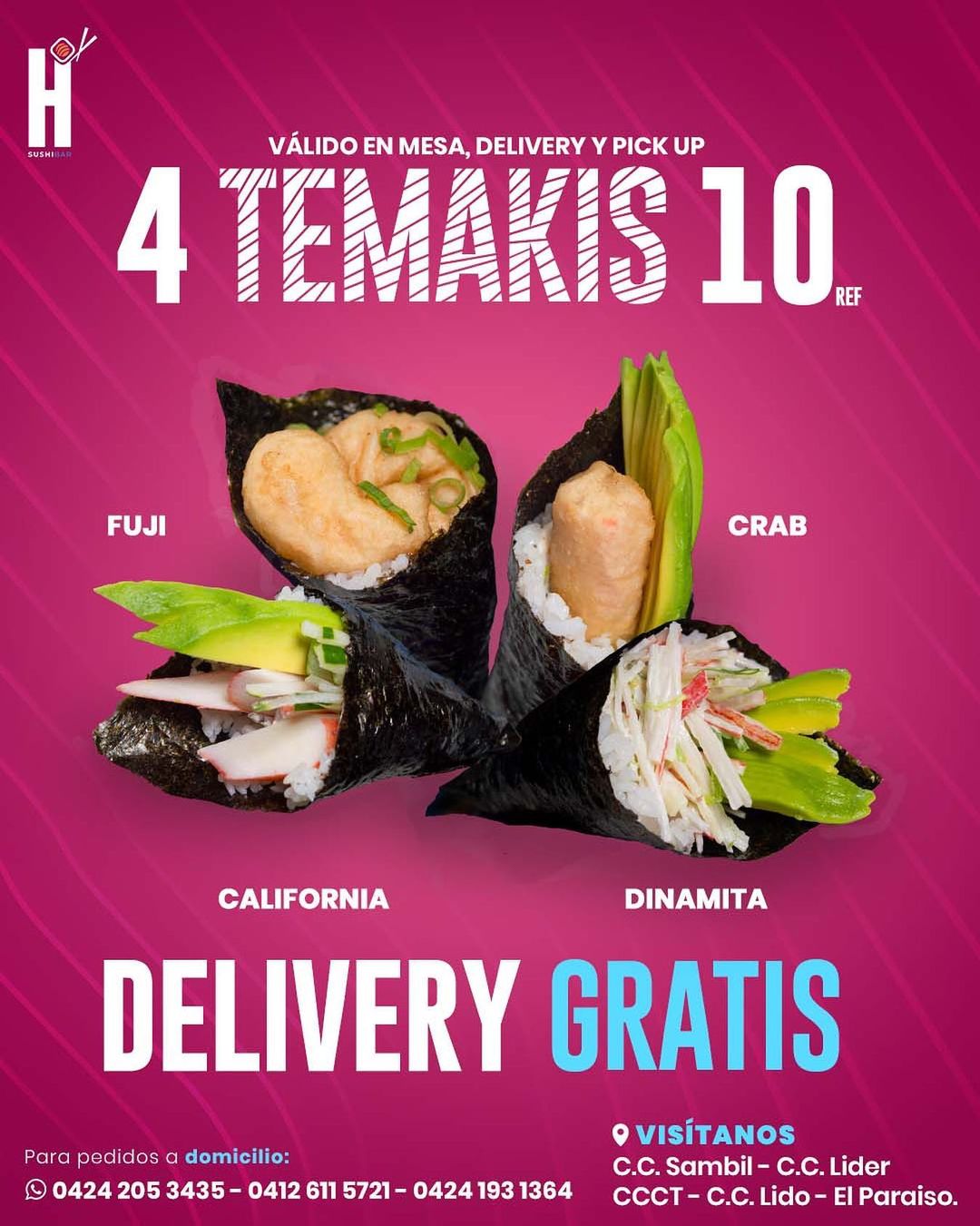 Súper combo de 4 temakis